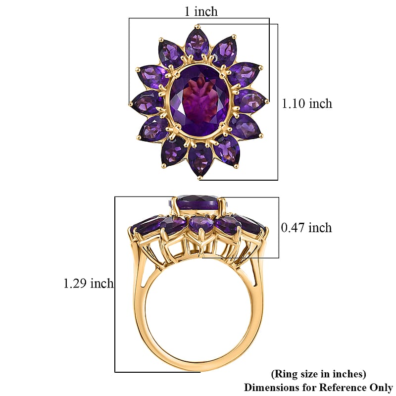 D'Joy Premium Lusaka Amethyst 8.90 ctw Bloom Ring in 18K Vermeil Yellow Gold Over Sterling Silver (Size 7.0)