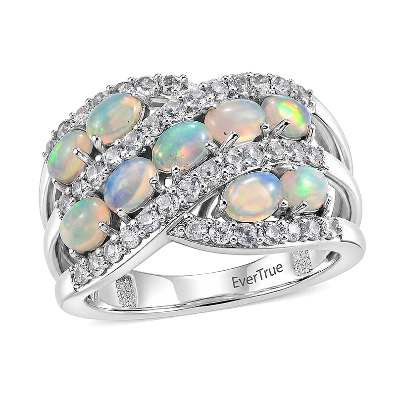 EverTrue Ethiopian Welo Opal and White Zircon 1.85 ctw Ring in Platinum Bond (Size 5.0)