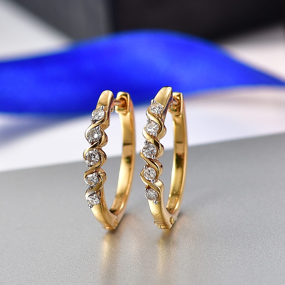 Luxuriant Lab Grown Diamond G-H SI 0.25 ctw Earrings in 18K Yellow Gold Plated Sterling Silver image number 1