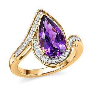 D'Joy Premium Lusaka Amethyst and Moissanite 2.50 ctw Oceanic Wave Ring in 18K Vermeil Yellow Gold Over Sterling Silver (Size 10.0)