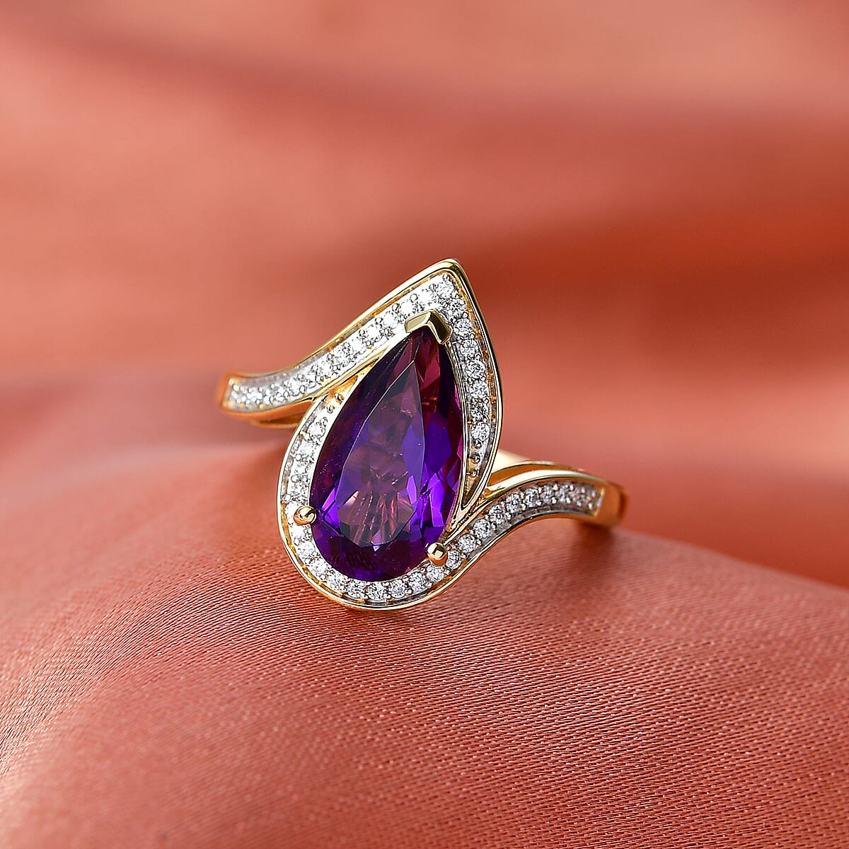 D'Joy Premium Lusaka Amethyst and Moissanite 2.50 ctw Oceanic Wave Ring in 18K Vermeil Yellow Gold Over Sterling Silver (Size 10.0) image number 1