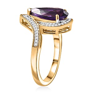 D'Joy Premium Lusaka Amethyst and Moissanite 2.50 ctw Oceanic Wave Ring in 18K Vermeil Yellow Gold Over Sterling Silver (Size 10.0)