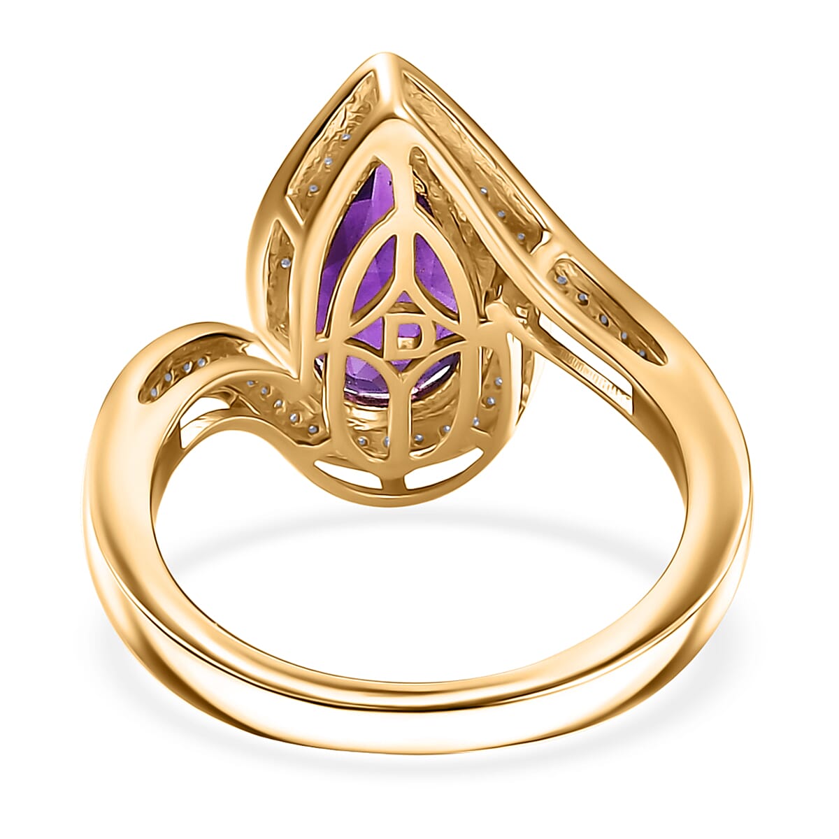 D'Joy Premium Lusaka Amethyst and Moissanite 2.50 ctw Oceanic Wave Ring in 18K Vermeil Yellow Gold Over Sterling Silver (Size 10.0) image number 4