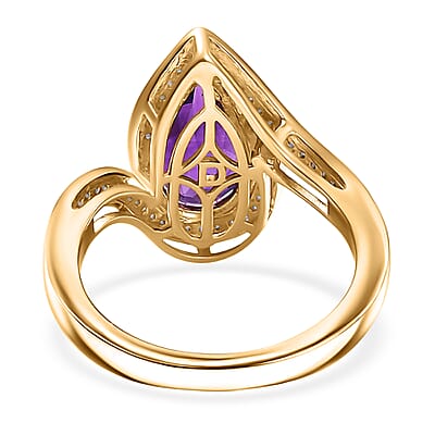 D'Joy Premium Lusaka Amethyst and Moissanite 2.50 ctw Oceanic Wave Ring in 18K Vermeil Yellow Gold Over Sterling Silver (Size 10.0)