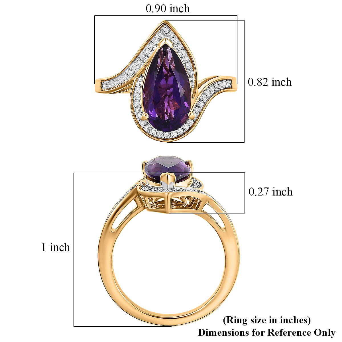 D'Joy Premium Lusaka Amethyst and Moissanite 2.50 ctw Oceanic Wave Ring in 18K Vermeil Yellow Gold Over Sterling Silver (Size 10.0) image number 5