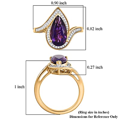 D'Joy Premium Lusaka Amethyst and Moissanite 2.50 ctw Oceanic Wave Ring in 18K Vermeil Yellow Gold Over Sterling Silver (Size 10.0)