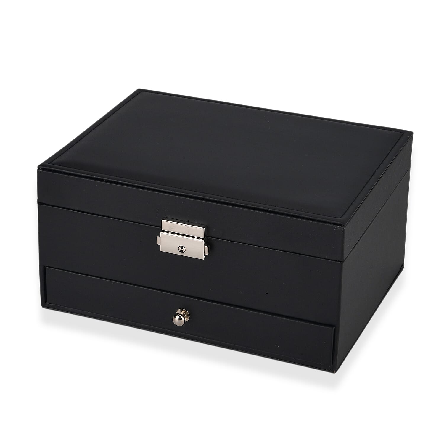 Livmore Black Faux Leather 2 Layer Jewelry Box with One Drawer