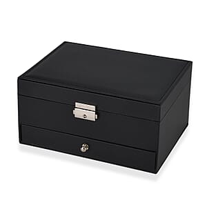 Livmore Black Faux Leather 2 Layer Jewelry Box with One Drawer