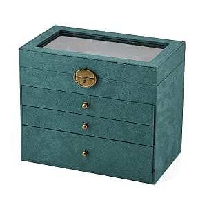 Livmore Green Velvet Anti Tarnish 4 Layer Jewelry Box