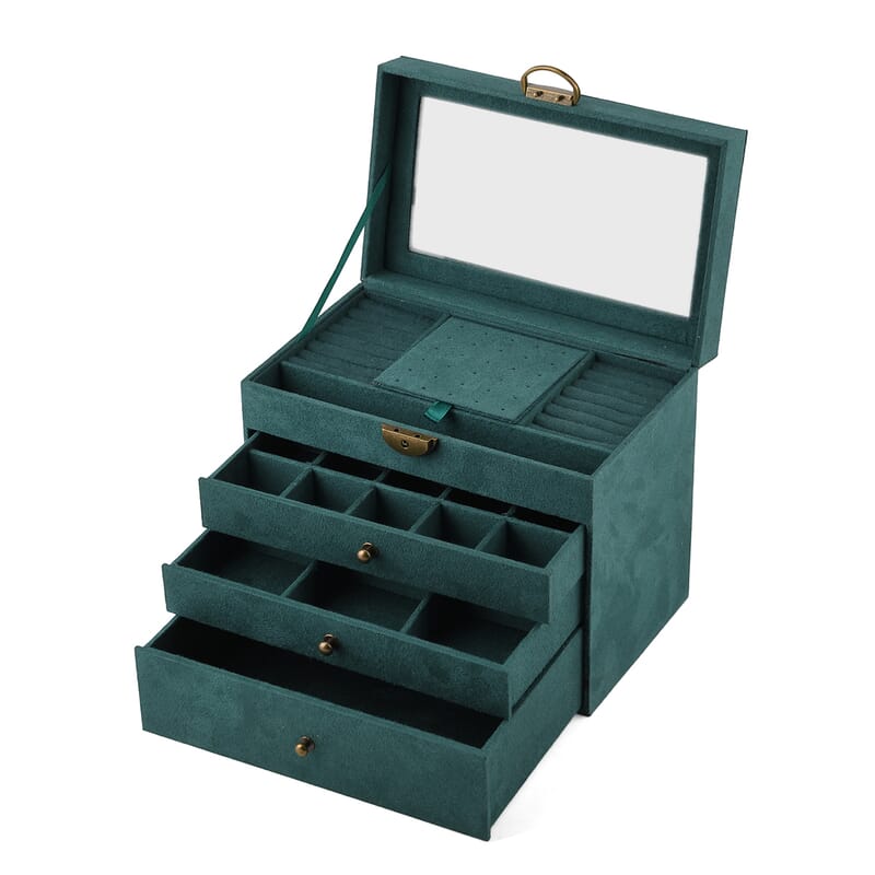 Livmore Green Velvet Anti Tarnish 4 Layer Jewelry Box