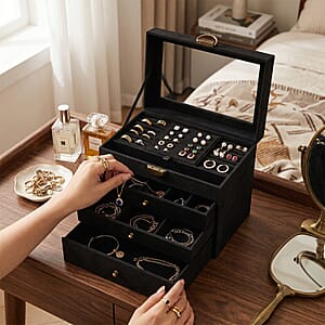 Livmore Black Velvet Anti Tarnish 4 Layer Jewelry Box
