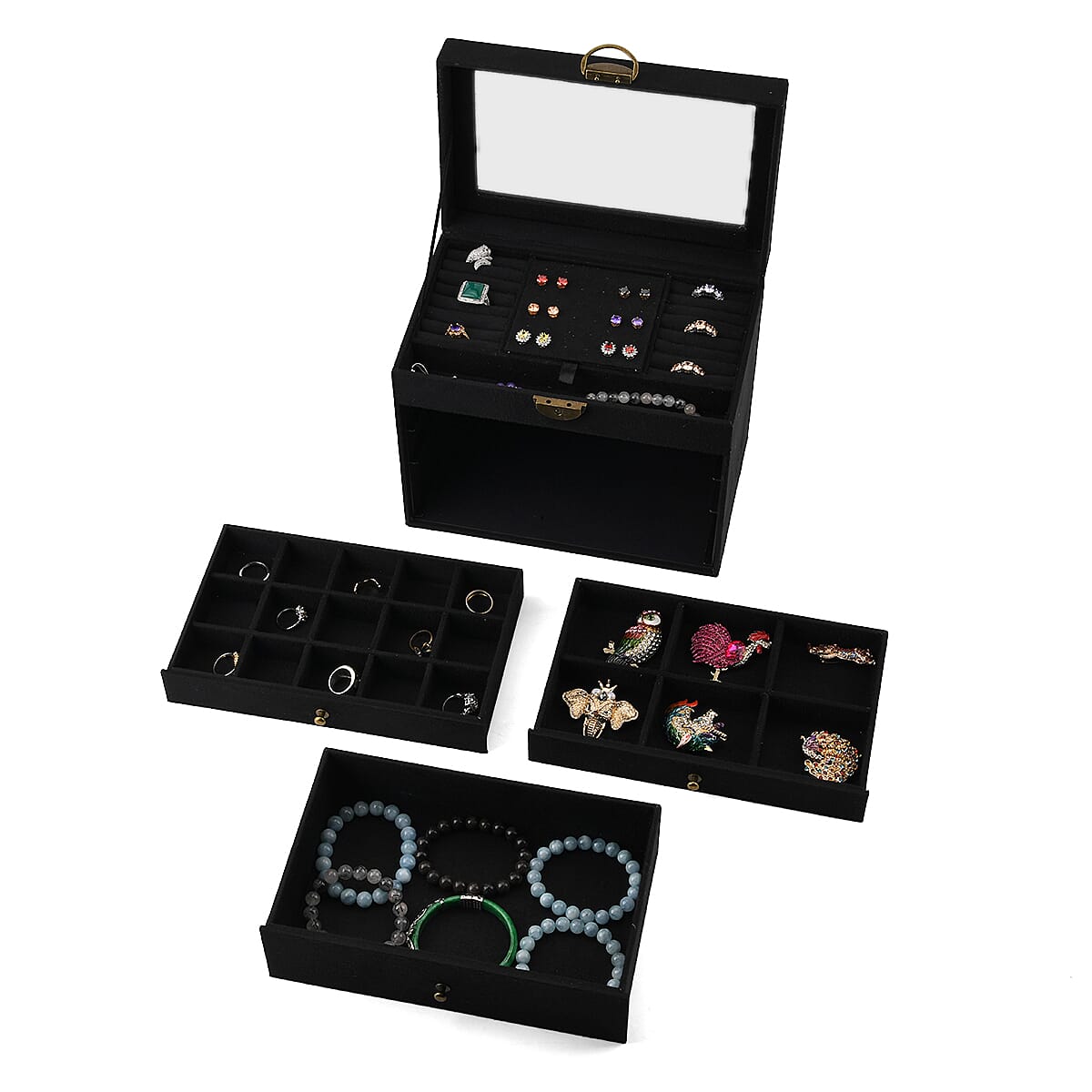 Livmore Black Velvet Anti Tarnish 4 Layer Jewelry Box image number 5