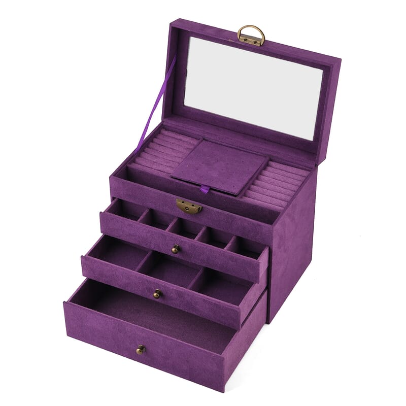 Livmore Purple Velvet Anti Tarnish 4 Layer Jewelry Box