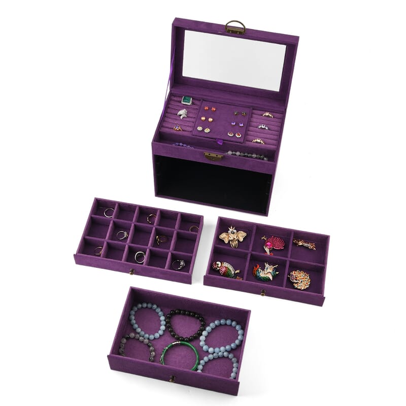Livmore Purple Velvet Anti Tarnish 4 Layer Jewelry Box
