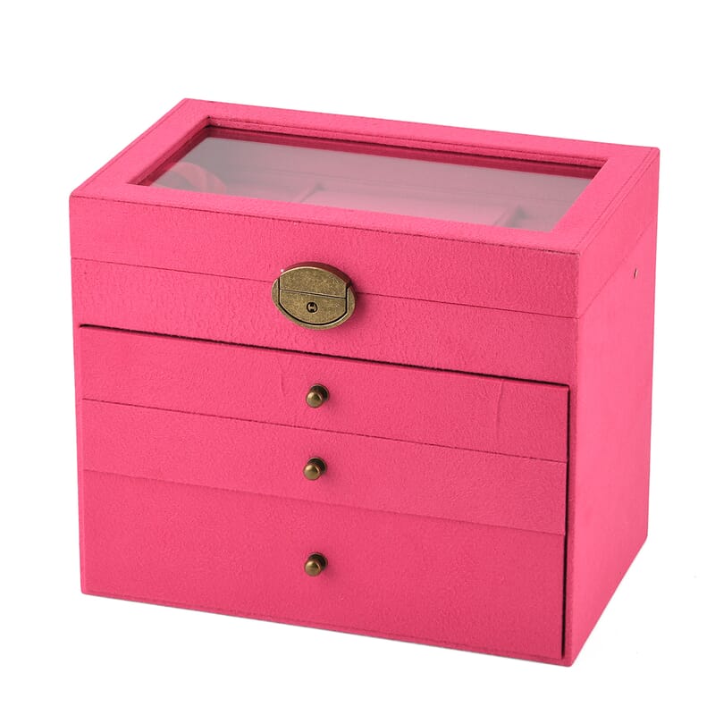 Livmore Pink Velvet Anti Tarnish 4 Layer Jewelry Box