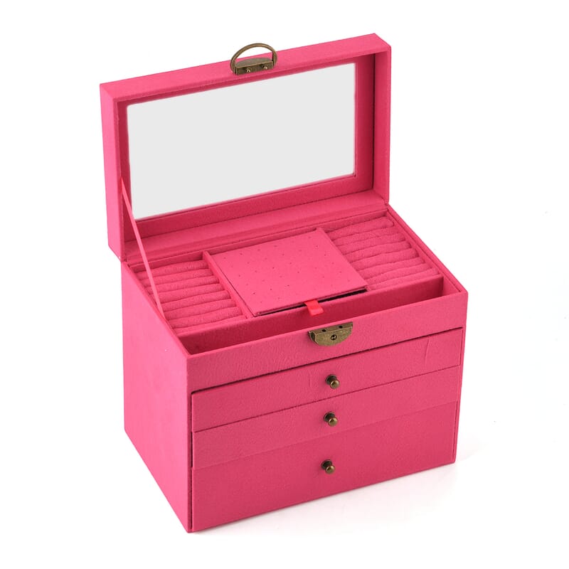 Livmore Pink Velvet Anti Tarnish 4 Layer Jewelry Box