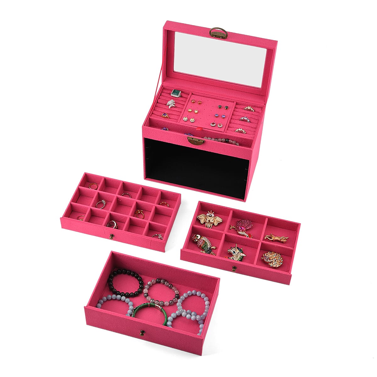 Livmore Pink Velvet Anti Tarnish 4 Layer Jewelry Box image number 5