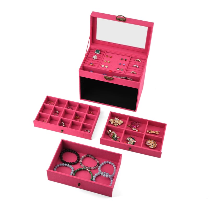 Livmore Pink Velvet Anti Tarnish 4 Layer Jewelry Box