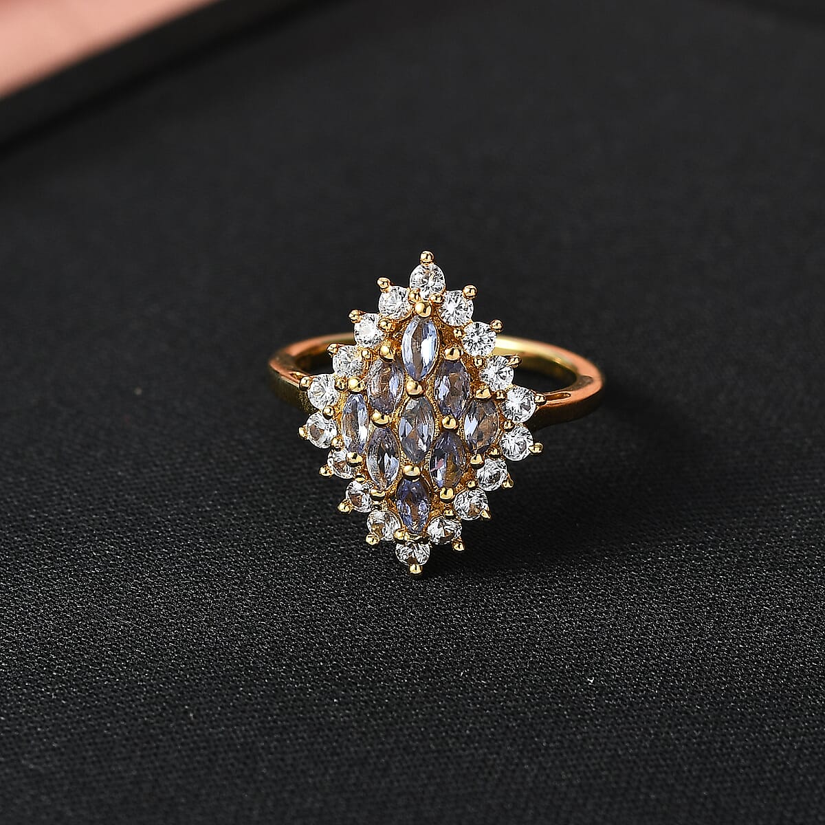 EverTrue Tanzanite and White Zircon 1.70 ctw Blue Flame Ring in 18K YG Plated (Size 10.0) (Del. In 8-10 Days) image number 1