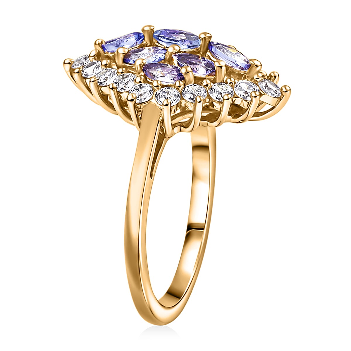 EverTrue Tanzanite and White Zircon 1.70 ctw Blue Flame Ring in 18K YG Plated (Size 10.0) (Del. In 8-10 Days) image number 3