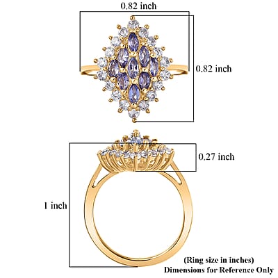 EverTrue Tanzanite and White Zircon 1.70 ctw Blue Flame Ring in 18K YG Plated (Size 10.0)