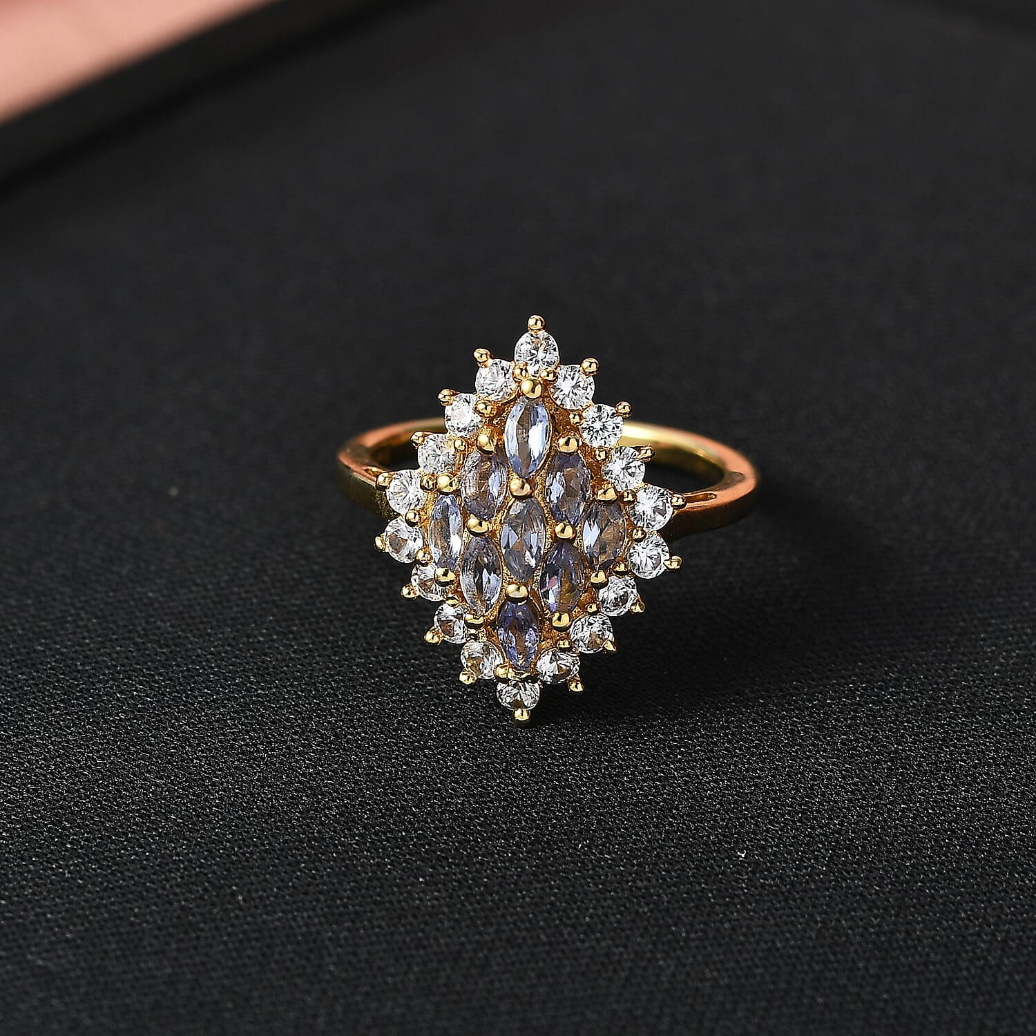 EverTrue Tanzanite and White Zircon 1.70 ctw Blue Flame Ring in 18K YG Plated (Size 5.0)