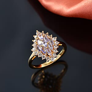 EverTrue Tanzanite and White Zircon 1.70 ctw Blue Flame Ring in 18K YG Plated (Size 7.0)