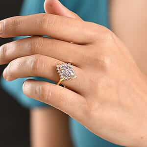 EverTrue Tanzanite and White Zircon 1.70 ctw Blue Flame Ring in 18K YG Plated (Size 7.0)