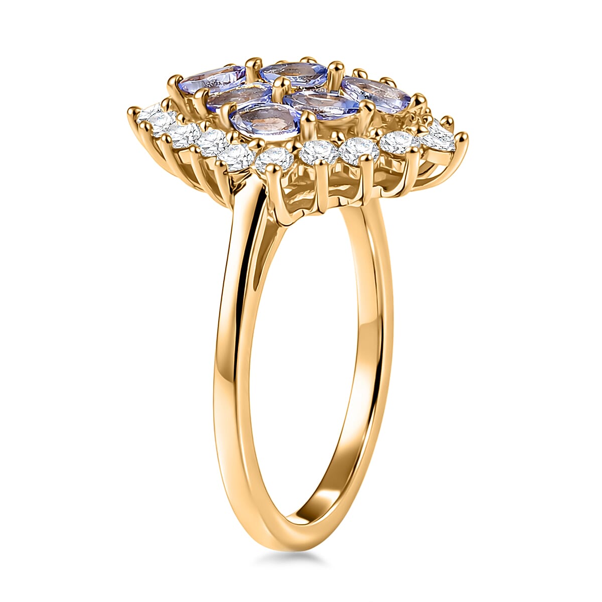 EverTrue Tanzanite and White Zircon 1.70 ctw Blue Flame Ring in 18K YG Plated (Size 7.0) image number 3