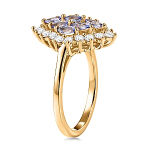 EverTrue Tanzanite and White Zircon 1.70 ctw Blue Flame Ring in 18K YG Plated (Size 7.0)