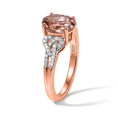 Luxoro AAA Blush Tourmaline and Diamond I2 2.33 ctw Blush Love Loop Ring in 10K Rose Gold (Size 5.0)