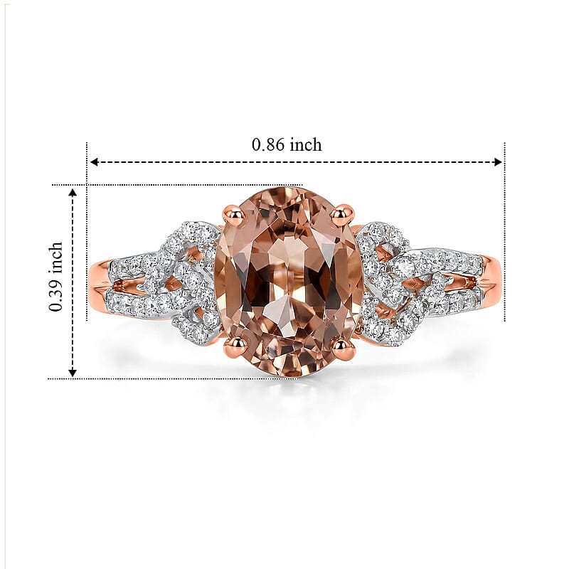 Luxoro AAA Blush Tourmaline and Diamond I2 2.33 ctw Blush Love Loop Ring in 10K Rose Gold (Size 5.0)