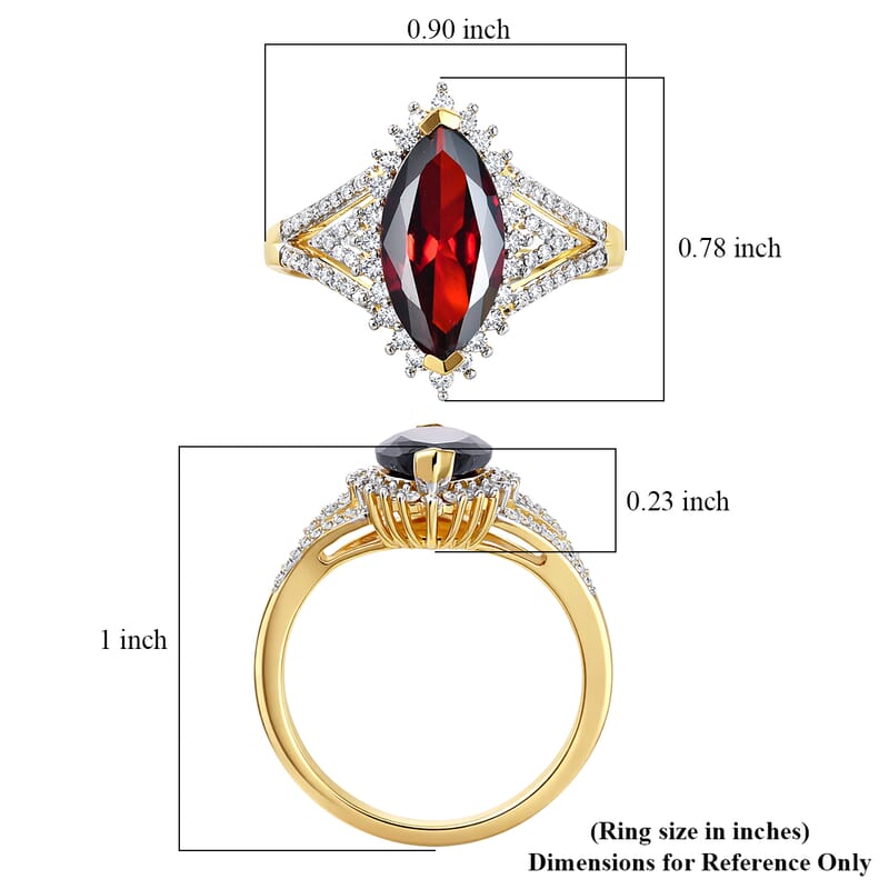 D'Joy Premium Mozambique Garnet and Moissanite 3.40 ctw Flare Majesty Ring in 18K Vermeil Yellow Gold Over Sterling Silver (Size 6.0)