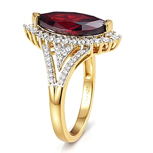 D'Joy Premium Mozambique Garnet and Moissanite 3.40 ctw Flare Majesty Ring in 18K Vermeil Yellow Gold Over Sterling Silver (Size 7.0)