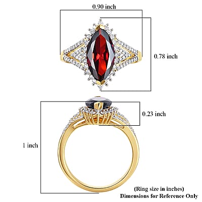 D'Joy Premium Mozambique Garnet and Moissanite 3.40 ctw Flare Majesty Ring in 18K Vermeil Yellow Gold Over Sterling Silver (Size 7.0)