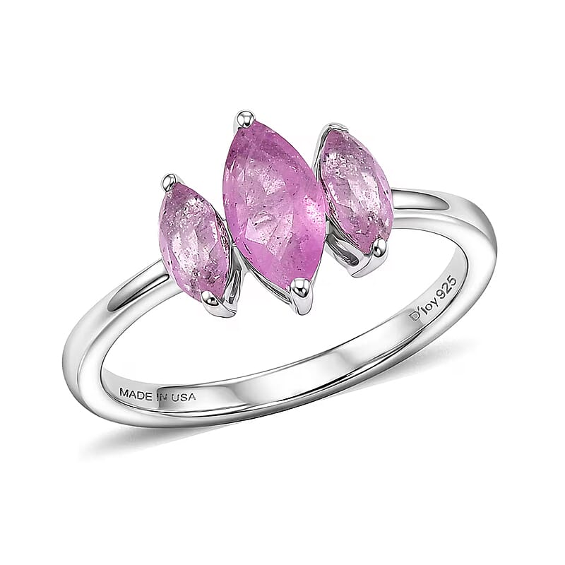 D'Joy Ilakaka Hot Pink Sapphire (FF) 1.35 ctw 3 Stone Ring in Platinum Over Sterling Silver (Size 10.0)