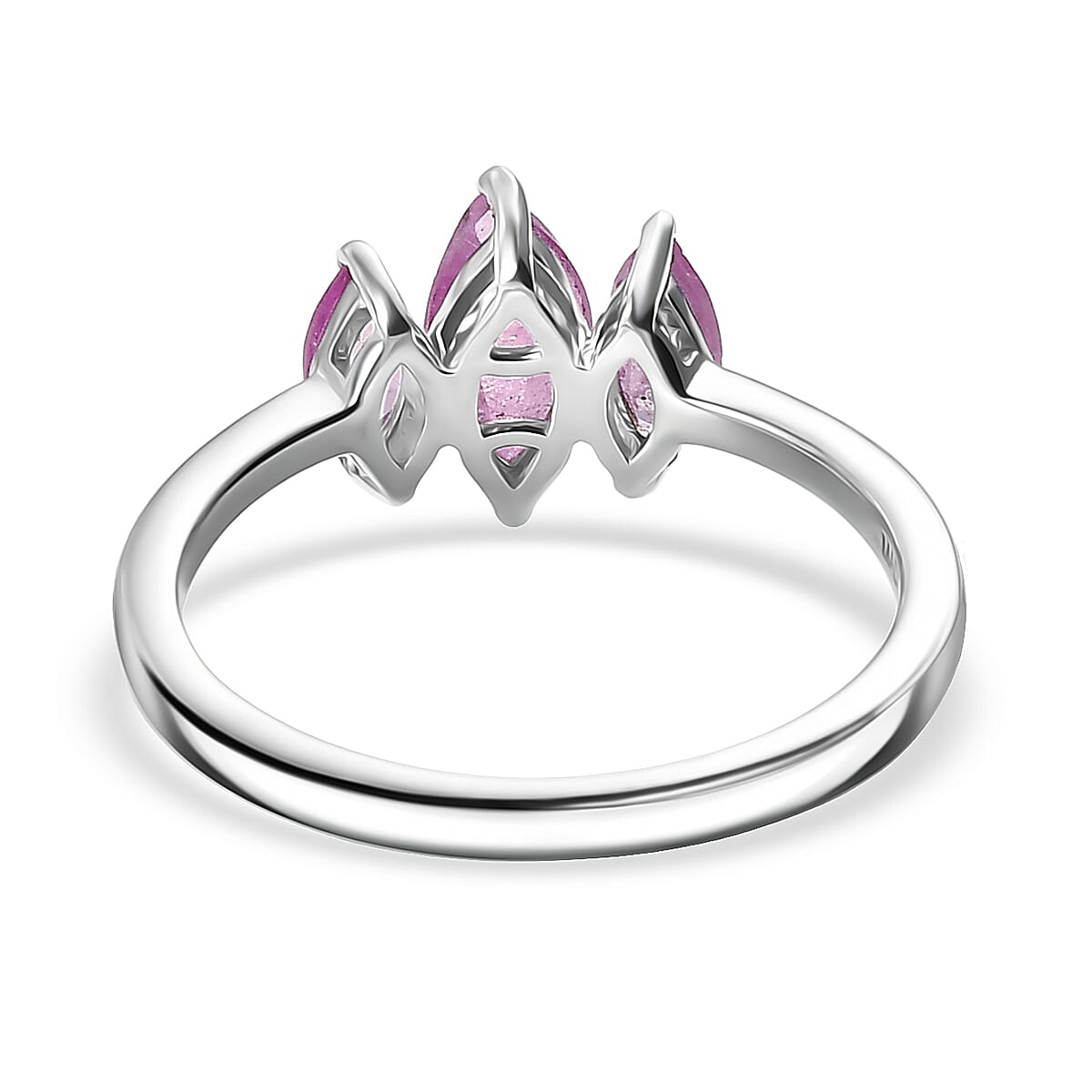 D'Joy Ilakaka Hot Pink Sapphire (FF) 1.35 ctw 3 Stone Ring in Platinum Over Sterling Silver (Size 10.0) image number 4