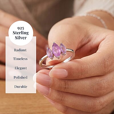 D'Joy Ilakaka Hot Pink Sapphire (FF) 1.35 ctw 3 Stone Ring in Platinum Over Sterling Silver (Size 10.0)