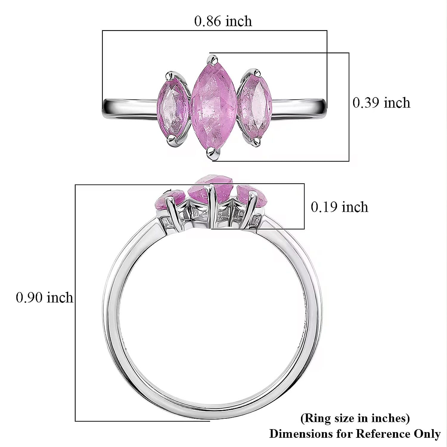 D'Joy Ilakaka Hot Pink Sapphire (FF) 1.35 ctw 3 Stone Ring in Platinum Over Sterling Silver (Size 10.0)