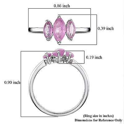 D'Joy Ilakaka Hot Pink Sapphire (FF) 1.35 ctw 3 Stone Ring in Platinum Over Sterling Silver (Size 10.0)