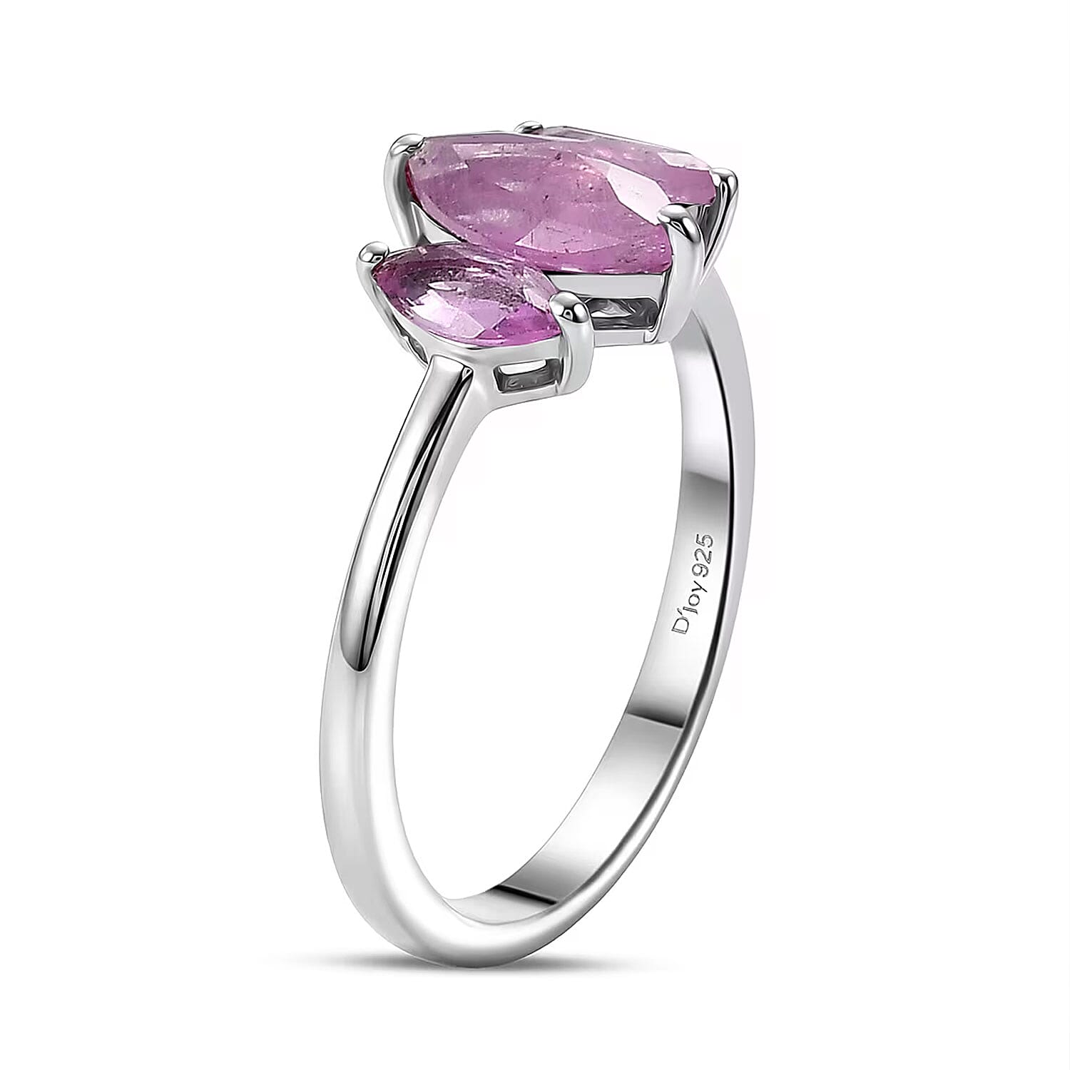 D'Joy Ilakaka Hot Pink Sapphire (FF) 1.35 ctw 3 Stone Ring in Platinum Over Sterling Silver (Size 10.0)