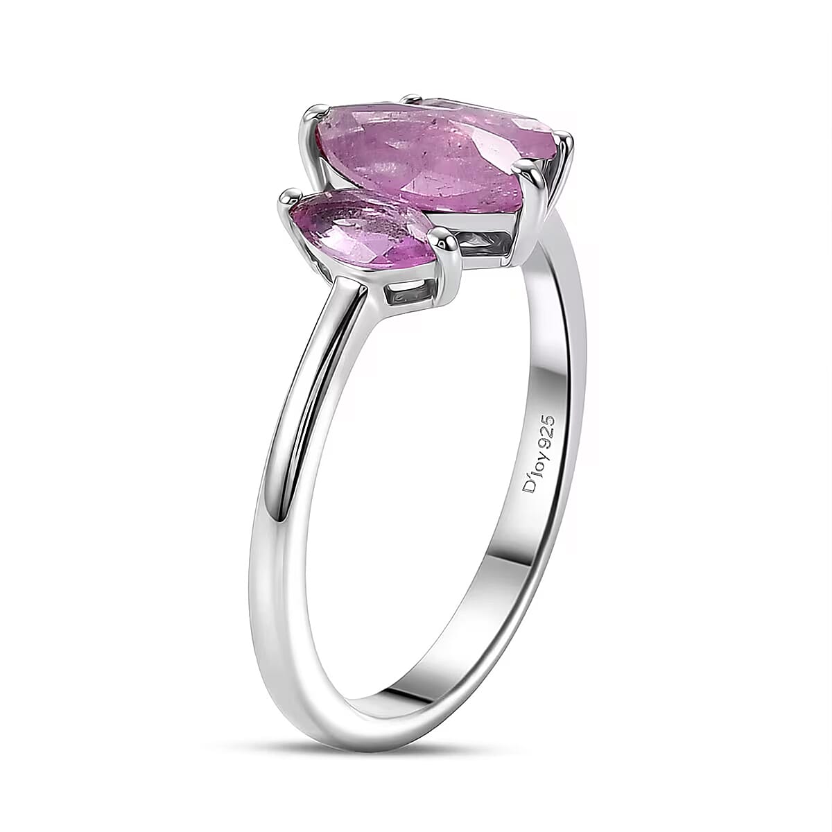 D'Joy Ilakaka Hot Pink Sapphire (FF) 1.35 ctw 3 Stone Ring in Platinum Over Sterling Silver (Size 10.0) image number 6