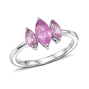 D'Joy Ilakaka Hot Pink Sapphire (FF) 1.35 ctw 3 Stone Ring in Platinum Over Sterling Silver (Size 11.0)
