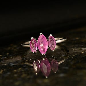 D'Joy Ilakaka Hot Pink Sapphire (FF) 1.35 ctw 3 Stone Ring in Platinum Over Sterling Silver (Size 11.0)