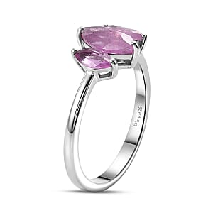 D'Joy Ilakaka Hot Pink Sapphire (FF) 1.35 ctw 3 Stone Ring in Platinum Over Sterling Silver (Size 6.0)