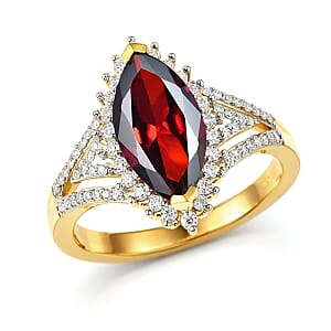 D'Joy Premium Mozambique Garnet, Moissanite Ring in 18K Vermeil YG Over Sterling Silver (Size 6.0) 3.40 ctw