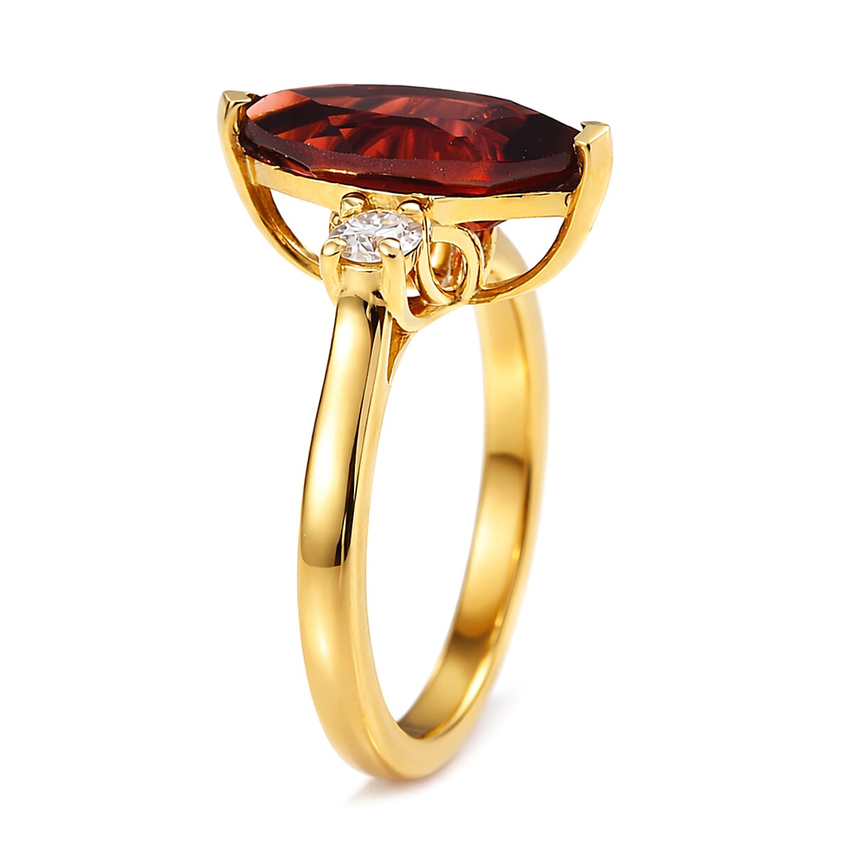 D'Joy Premium Mozambique Garnet and Moissanite 2.20 ctw Flare Majesty Ring in 18K Vermeil Yellow Gold Over Sterling Silver (Size 6.0) image number 3