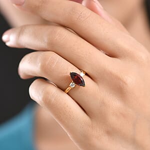 D'Joy Premium Mozambique Garnet and Moissanite 2.20 ctw Flare Majesty Ring in 18K Vermeil Yellow Gold Over Sterling Silver (Size 7.0)