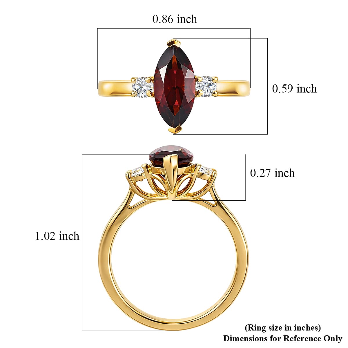 D'Joy Premium Mozambique Garnet and Moissanite 2.20 ctw Flare Majesty Ring in 18K Vermeil Yellow Gold Over Sterling Silver (Size 8.0) image number 5