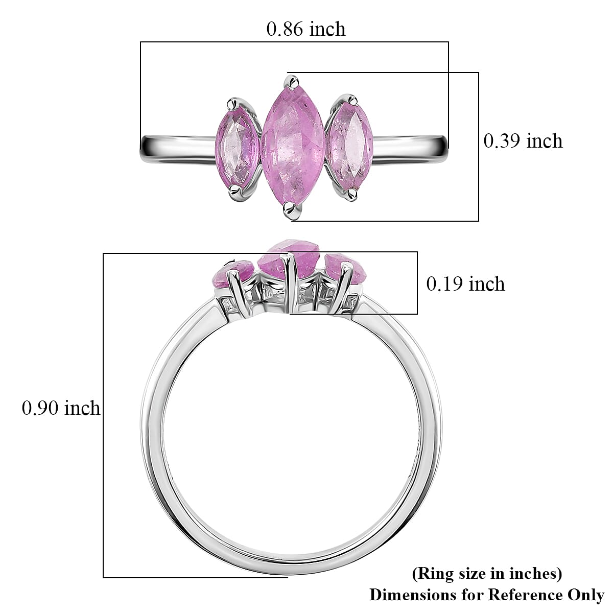 D'Joy Ilakaka Hot Pink Sapphire (FF) 1.35 ctw 3 Stone Ring in Platinum Over Sterling Silver (Size 8.0) image number 5